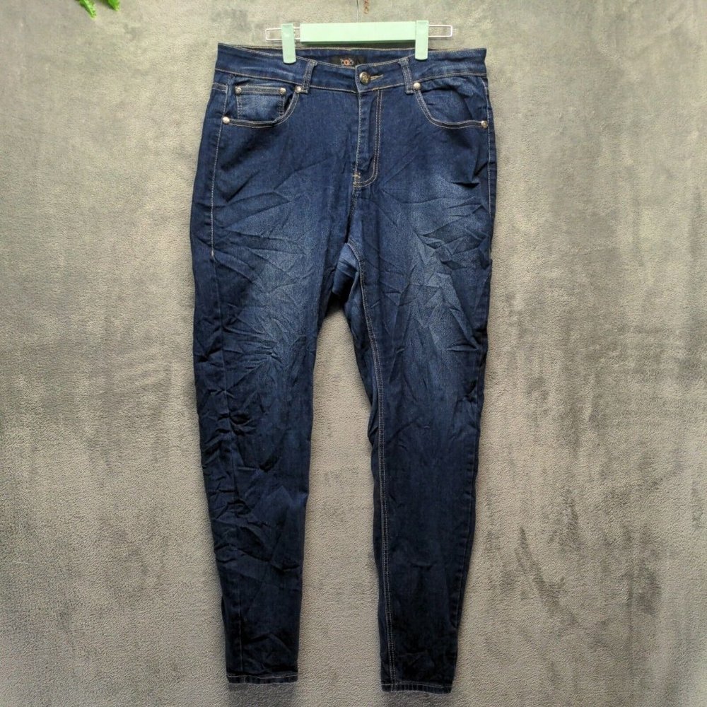 BAB Women Jeans High Rise Skinny Leg Solid Blue Solid Dark Wash W:36 L:33